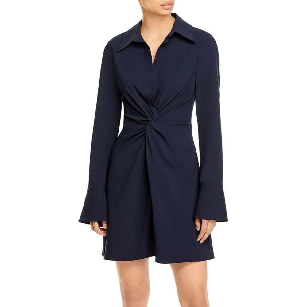Cinq a Sept Womens Mckenna Navy Knot-Front Mini Flared Sleeve Shirtdress NWT